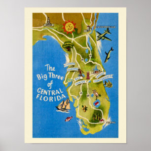 Vintage Florida Attraktionen Druck Poster