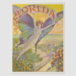 Vintage Florida-Malerei Frau fliegt über die Küste Seidenpapier