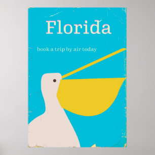 Vintage Florida Pelican travel poster