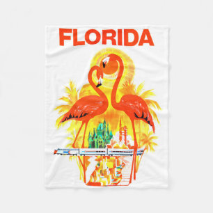 Vintage Florida-Reiseplakat mit Flamingos-Design Fleecedecke
