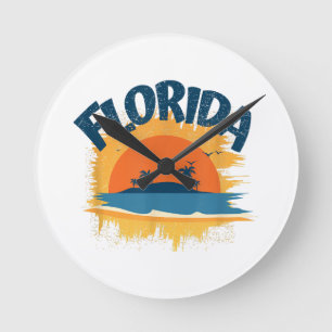 Vintage Florida Retro T-Shirt Design Sonnenschein Runde Wanduhr