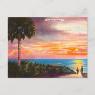 Vintage Florida Sonnenaufgang Palme und Strand Rei Postkarte