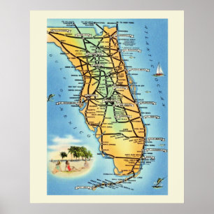 Vintage Florida Straßenkarte Poster Druck
