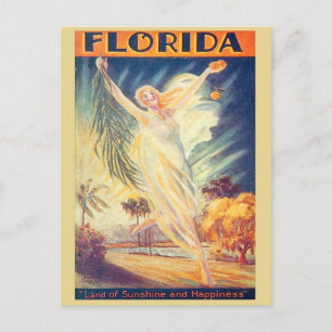 Vintage Florida Sunshine Nouveau Fliegende Frau Postkarte