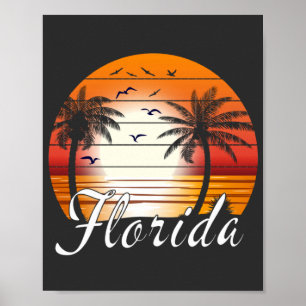 Vintage Florida USA Palm Trees Summer Beach Poster