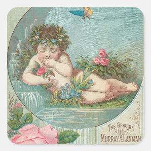 Vintage Florida Water Anzeige mit Cherub 1888 Quadratischer Aufkleber