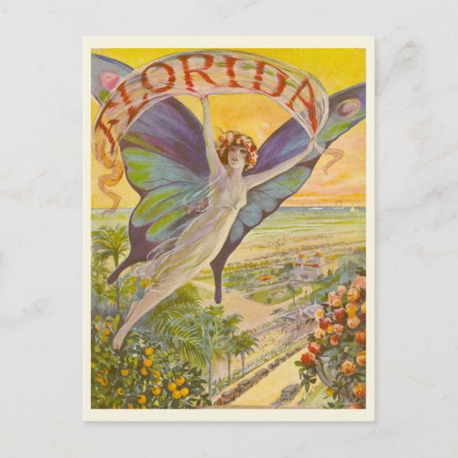 Vintage Florida-Werbung mit fliegenden Frauen Postkarte (Vorderseite)