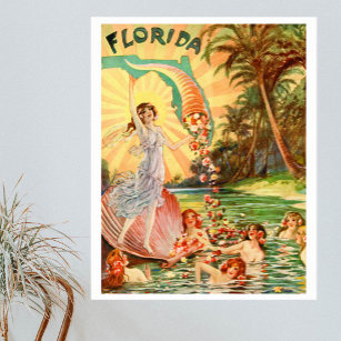 Vintage Florida-Werbung mit Wasserymphen Poster