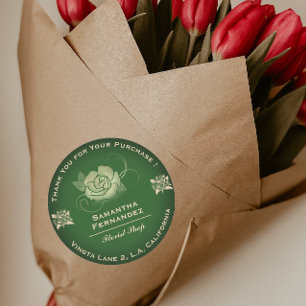 Vintage Florist Olivegrün & Beige Danke Runder Aufkleber