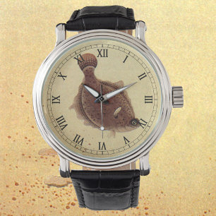 Vintage Floundern, Meeresfauna und -flatter Armbanduhr