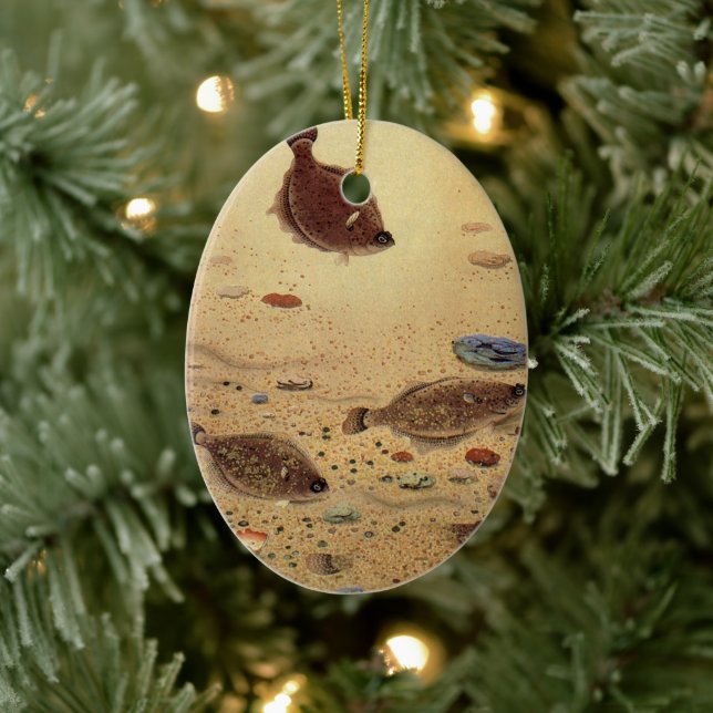 Vintage Floundern, Meeresfauna und -flatter Keramik Ornament (Baum)