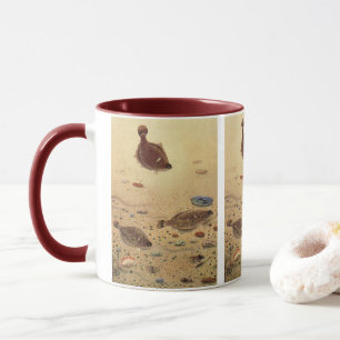 Vintage Floundern, Meeresfauna und -flatter Tasse