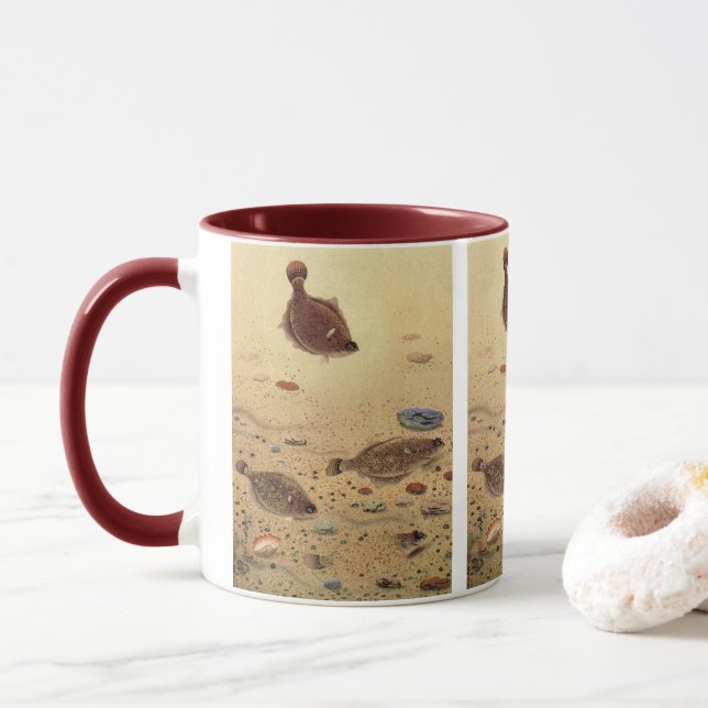 Vintage Floundern, Meeresfauna und -flatter Tasse (Mit Donut)