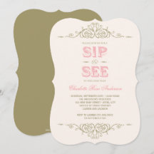 Vintage Flourish Elegante Neue Baby Girl Sip And S