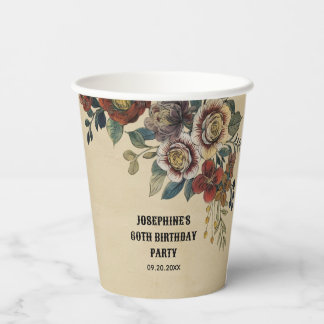 Vintage Flower Birthday Pappbecher