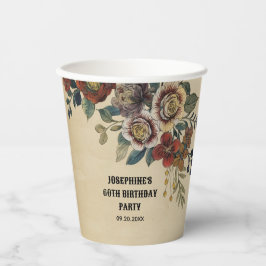 Vintage Flower Birthday Pappbecher