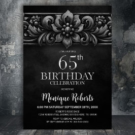 Vintage Flower Black 65th Birthday Party Einladung