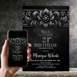 Vintage Flower Black Surprise 21st Birthday Party Einladung