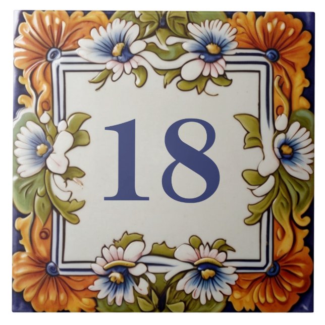 Vintage Flower Custom House Number Signature Plaqu Fliese (Vorderseite)