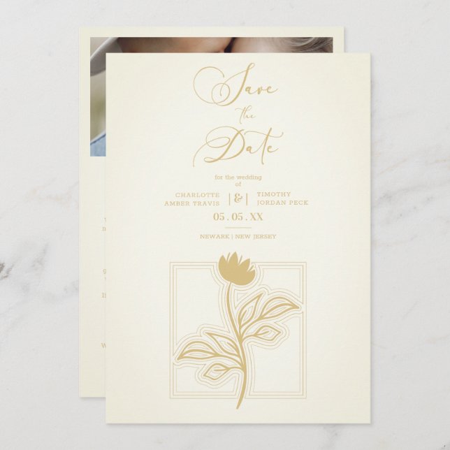 Vintage Flower Modern Script Custom Photo Wedding (Vorne/Hinten)