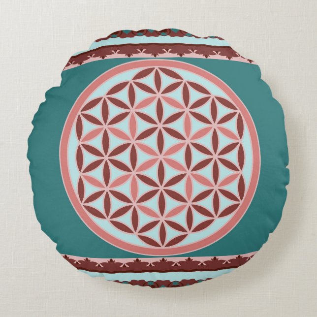 "Vintage Flower of Life"  Rundes Kissen (Vorderseite)