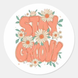 Vintage Flower Power und Gänseblümchen-Grafik Runder Aufkleber