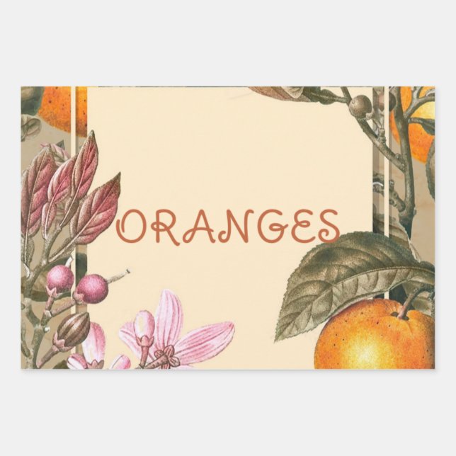 Vintage Flowers and Oranges Geschenkpapier Set (Vorderseite)