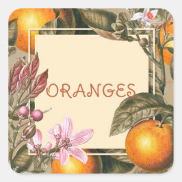 Vintage Flowers and Oranges Quadratischer Aufkleber