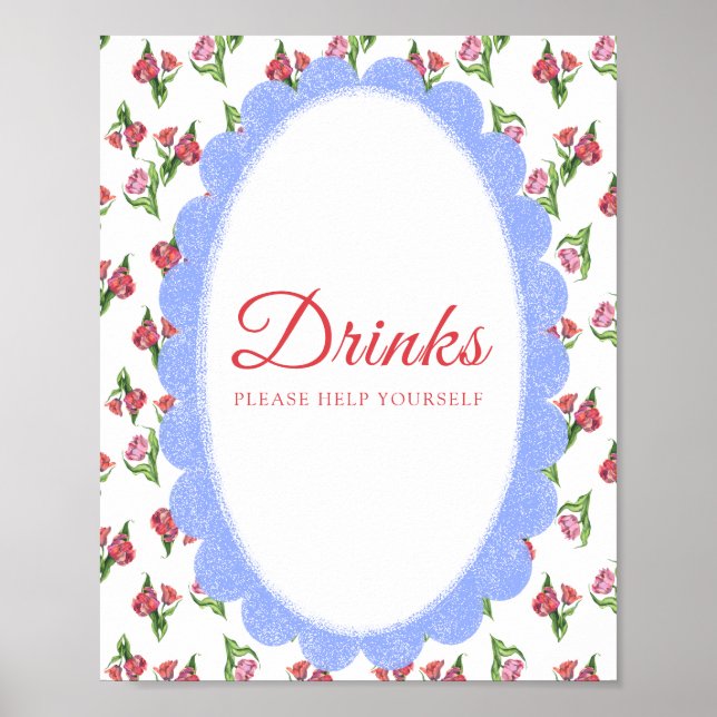 Vintage Flowers Baby shower Drinks Poster (Vorne)