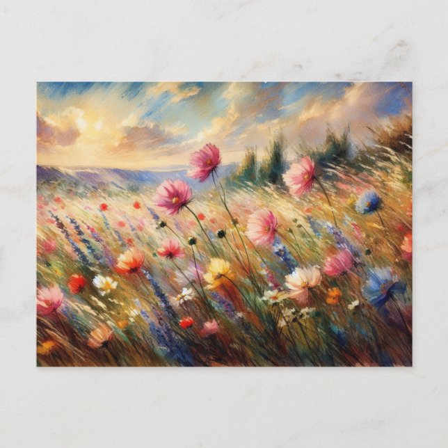 Vintage  Flowers Field Nature Scene Impressionist Postkarte (Vorderseite)