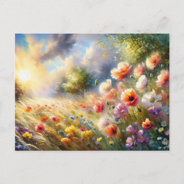 Vintage Flowers Field Nature Scene Postkarte (Vorderseite)