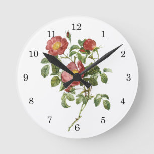 Vintage Flowers Floral Red Rose of Love by Redoute Runde Wanduhr