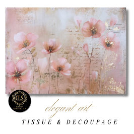 Vintage Flowers Pink and Gold Decoupage Seidenpapier