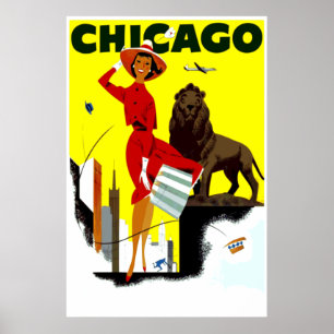 Vintage Fluggesellschaft Windy City Chicago Travel Poster