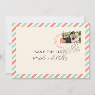 Vintage-Flugpost-Hochzeits-Foto zum Speichern des Save The Date