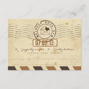Vintage Flugpost-Liebesbrief-Hochzeitsantwortkarte RSVP Karte