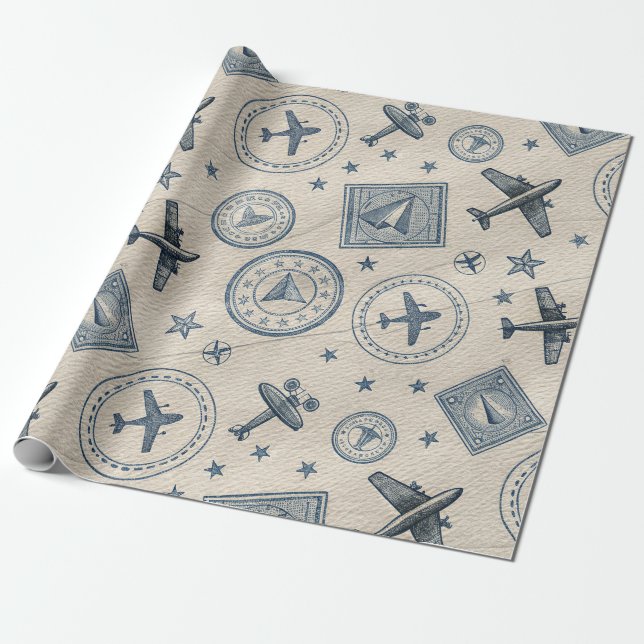 Vintage-Flugreise-Pass-Stempel-Muster (1) Geschenkpapier (Ungerollt)