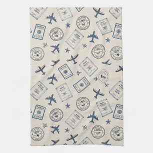 Vintage-Flugreise-Pass-Stempel-Muster (2) Geschirrtuch