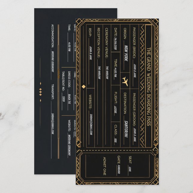 Vintage-Flugticket-Hochzeitseinladung  Save The Date (Vorne/Hinten)