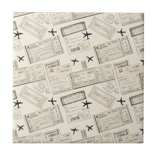 Vintage-Flugticket-Reisemuster Fliese (Vorderseite)