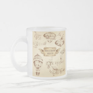 Vintage-Flugtransport-Skizze Milchglas Mattglastasse