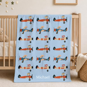 Vintage-Flugzeug Aviator Baby Boy Individuelles Ki Fleecedecke