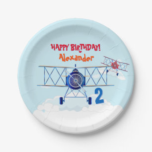 Vintage-Flugzeug Aviator Geburtstag Pappteller