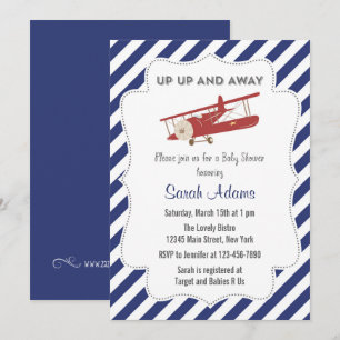 Vintage-Flugzeug-Baby-Shower-Einladung Rot und Bla Einladung