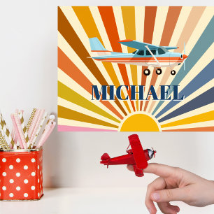 Vintage Flugzeug Cessna Retro Sonnenuntergang Cust Poster