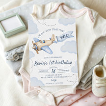 Vintage-Flugzeug-Einladung zum 1. Geburtstag
