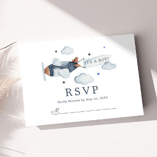 Vintage-Flugzeug Es ist ein Junge Baby Shower RSVP Karte