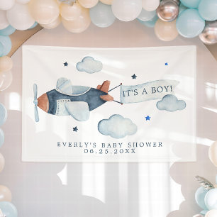 Vintage-Flugzeug Es ist ein Junge Baby Shower Will Banner