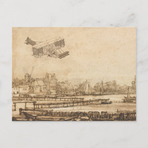 Vintage-Flugzeug-Flugmaschine-Kunstzeichnung Postkarte