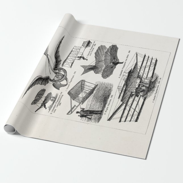 Vintage Flugzeug-Flugzeug-Luftschiff-Retro Geschenkpapier (Ungerollt)